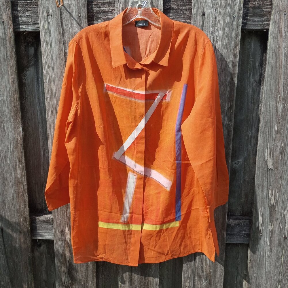 Akris Voile Zion print sheer tunic top Size 16
